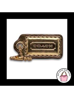 COACH Poppy HANG TAG Bag Charm Keychain Fob Gold Mirrored Leather Brass 1.5"